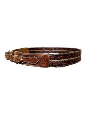 Mens Western Core Braided Leather & Horsehair Belt Size 34-36
